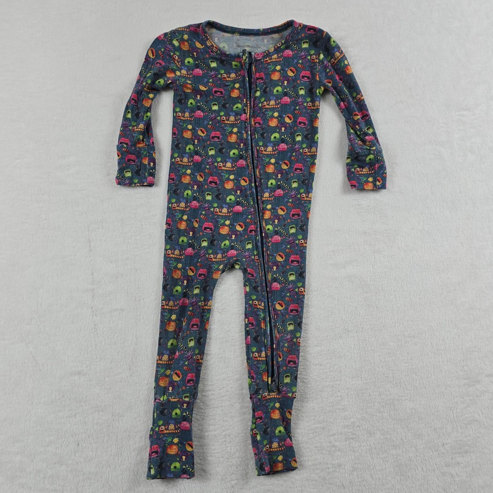 Muse Threads Monster Print Bamboo Zippy Pajamas 12-18 Months Blue Multicolor